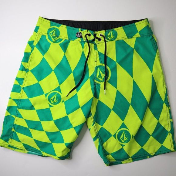 Volcom Board Shorts 36 Blue Green Diamond Back Pocket Stretch Swim Trunks Bright - Picture 1 of 8
